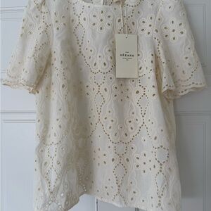 Sezane Ivory Lace Blouse